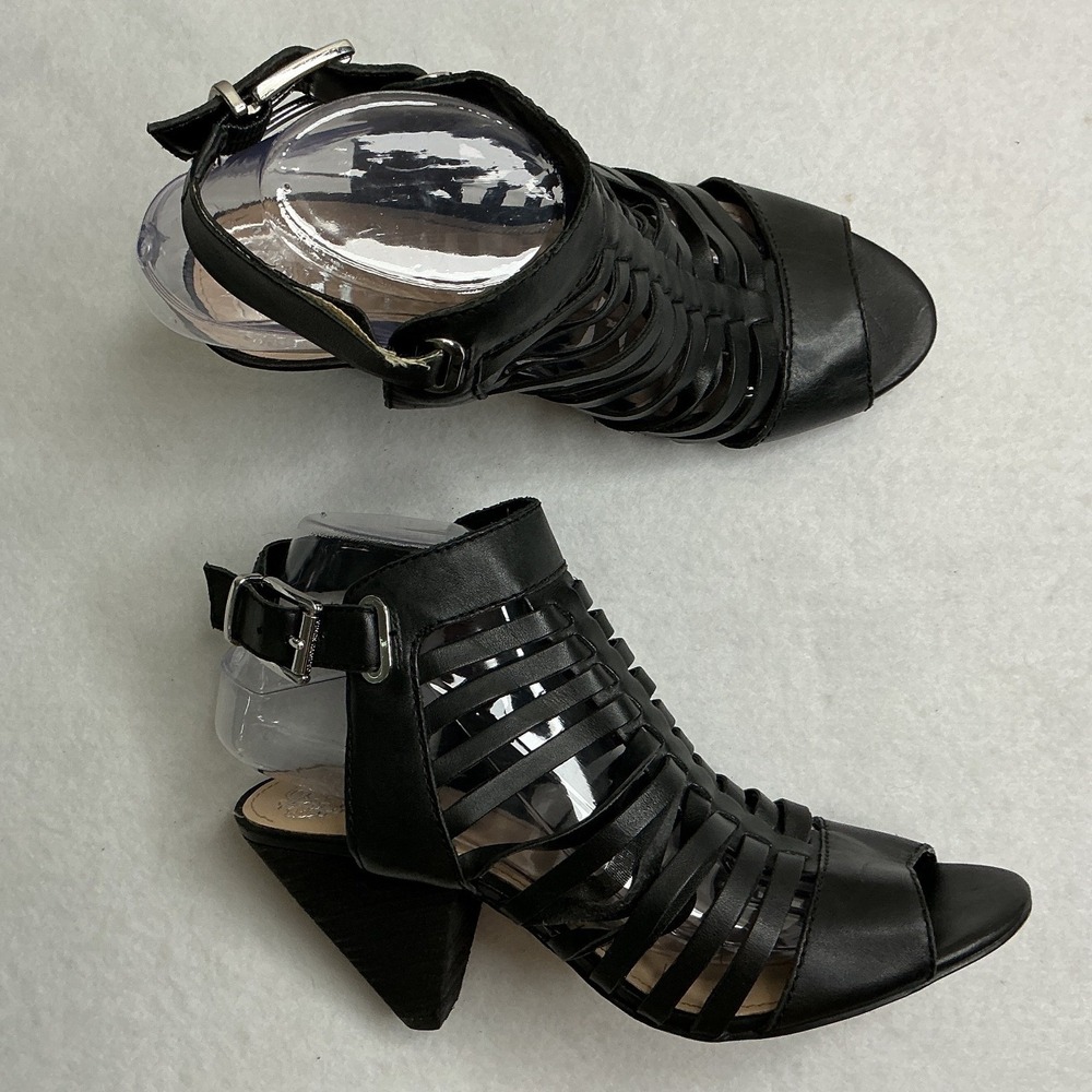 Vince Camuto Elora Black Leather Strappy Cage Cone Heel Sandals Women 8M